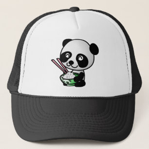 Cute Panda Eating Rice from Bowl with Chopsticks Trucker Hat