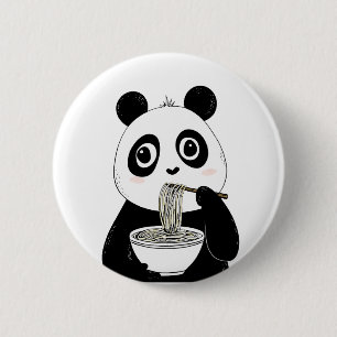 Cute Panda Eating Udon Noodles 6 Cm Round Badge