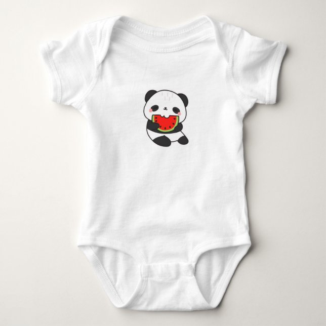 Cute Panda Eating Watermelon Baby Bodysuit (Front)