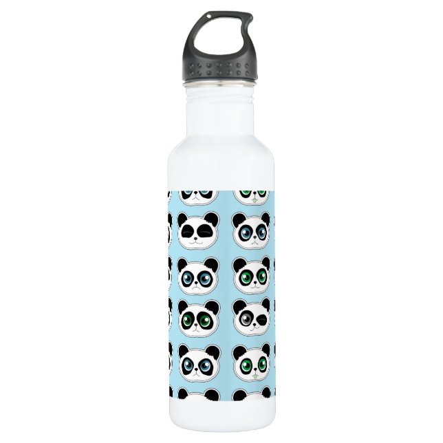 Cute Panda Expression Blue 710 Ml Water Bottle (Front)
