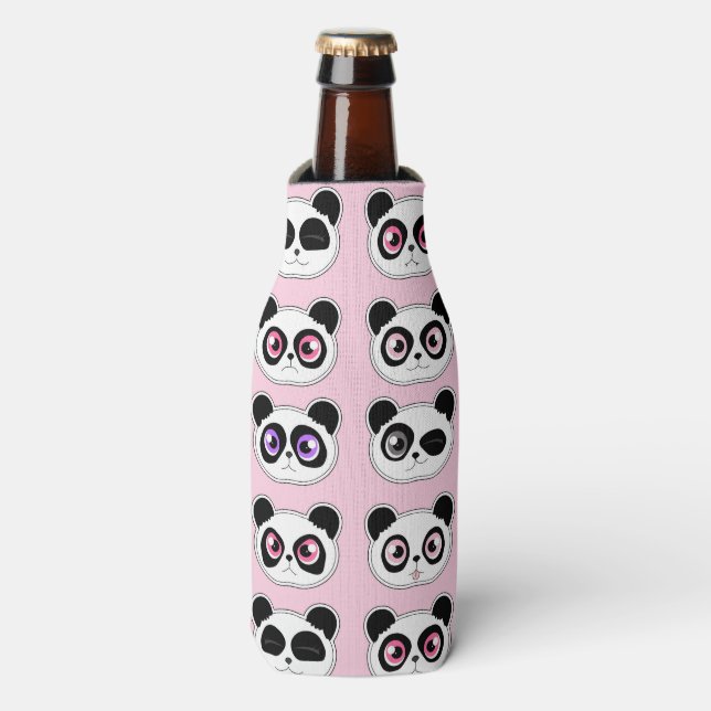Cute Panda Expression Pink Bottle Cooler (Bottle Front)