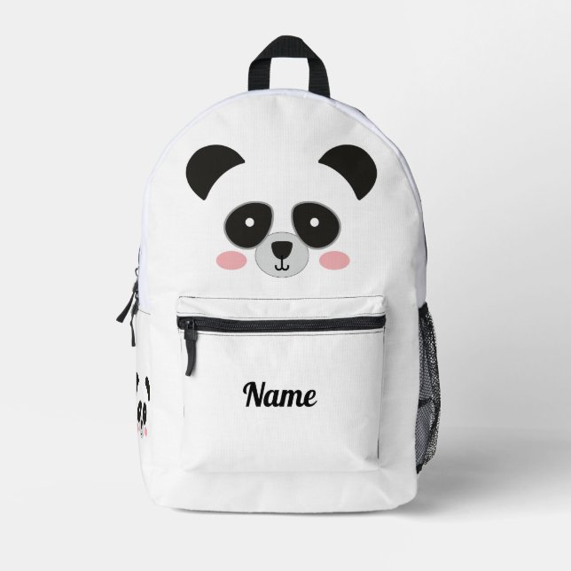Cute Panda Face Personalised – Custom Name Printed Backpack (Front)