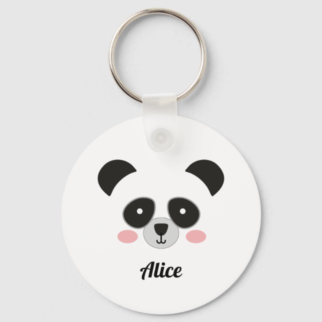 Cute Panda Face Personalised keychai – Custom Name Key Ring (Front)