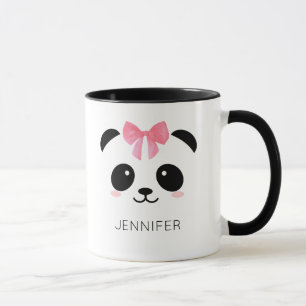 Cute panda face pink ribbon personalised mug