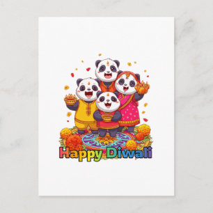 Cute panda & family celebrating hindu festival  postcard