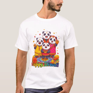 Cute panda & family celebrating hindu festival  T-Shirt