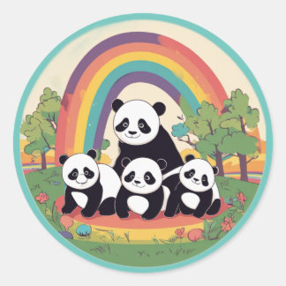 Cute Panda Family Enjoying Life Classic Round Sticker