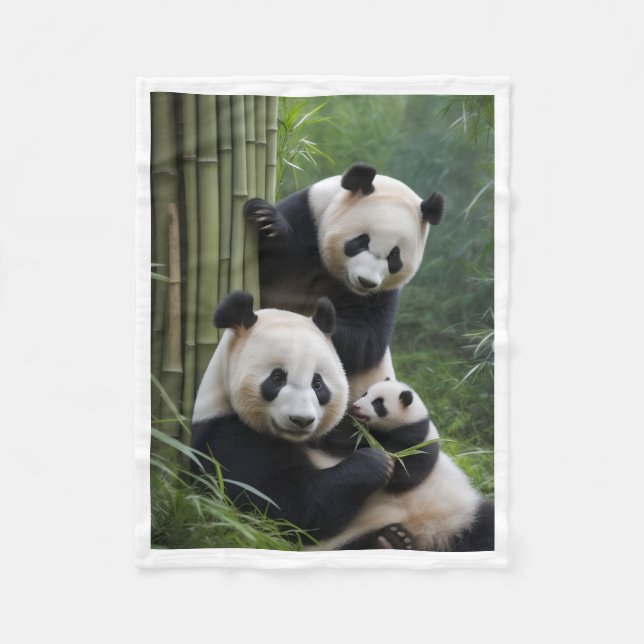 Cute Panda Family in Bamboo Forest Blanket (Front)