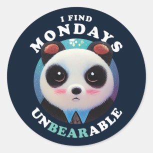 Cute Panda Finds Mondays Unbearable Pun Quote Classic Round Sticker