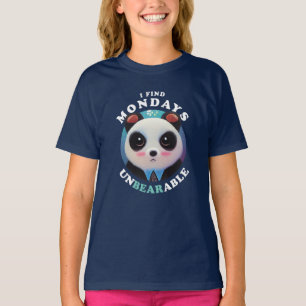 Cute Panda Finds Mondays Unbearable   Pun Quote T-Shirt