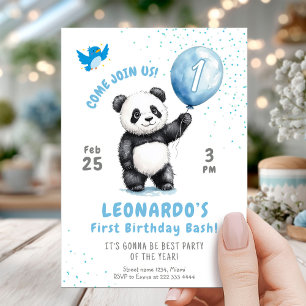 Cute Panda First Birthday Party Invitation