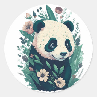 Cute panda floral classic round sticker