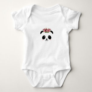 Cute panda floral crown  baby bodysuit