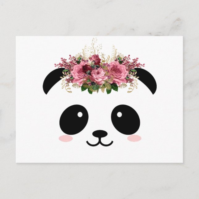 Cute panda floral crown  postcard (Front)