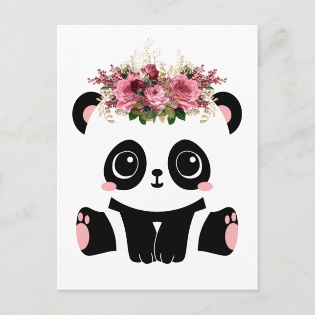 Cute panda floral crown  postcard (Front)