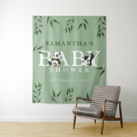 Cute Panda & Foliage Neutral Baby Shower Back Drop