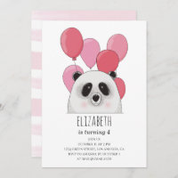 Cute panda. Funny animal. Pink kids birthday party