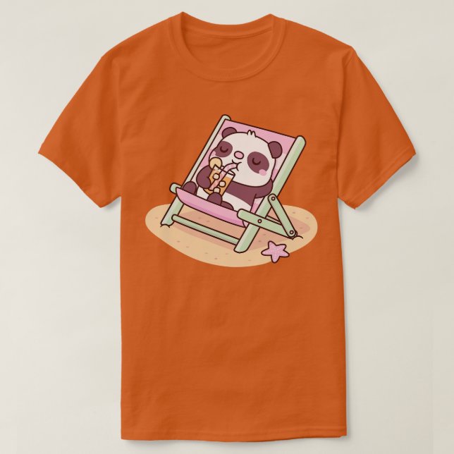 Cute Panda g On Beach Chair With Orange Juice T-Shirt (Design Front)