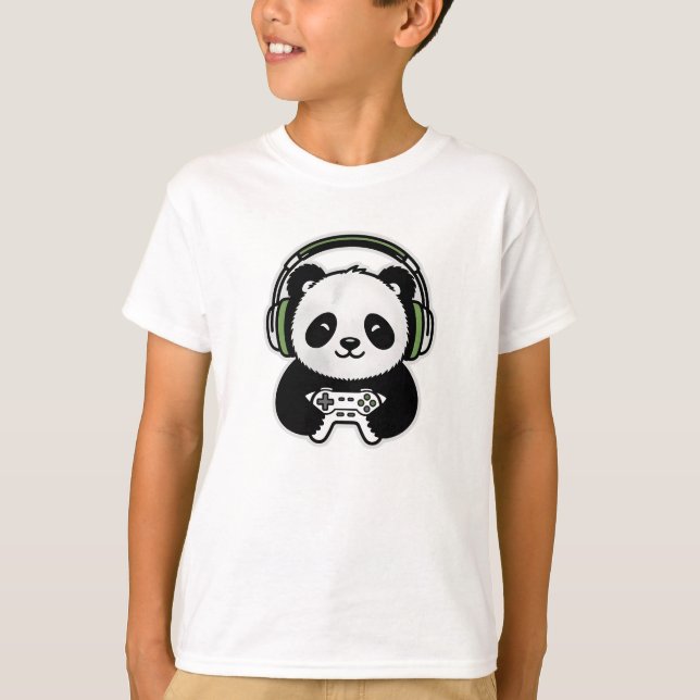 Cute Panda Gamer - Kawaii Gaming Panda with Headse T-Shirt (Front)