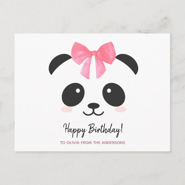 Cute panda girl Happy Birthday personalised Postcard (Front)