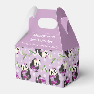 Cute Panda Girl Soft Purple Pattern 1st Birthday Favour Box