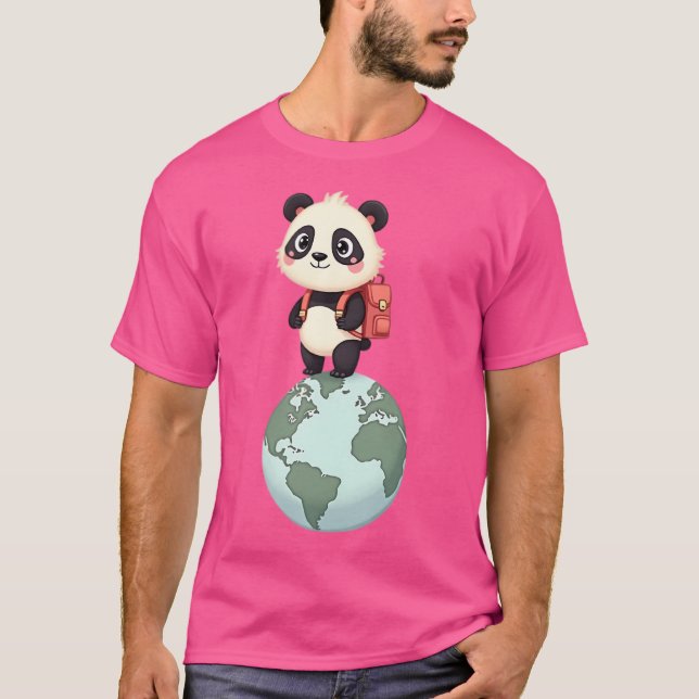 Cute Panda Globe-Trotter - Travel Adventure Cartoo T-Shirt (Front)