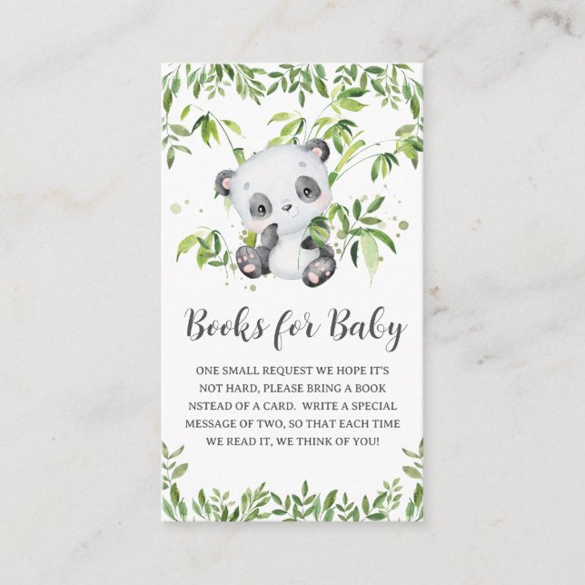 Cute Panda Greenery Baby Shower Books for Baby Enclosure Card (Front)