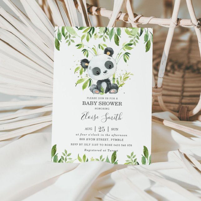 Cute Panda Greenery Baby Shower Gender Neutral Invitation (Creator Uploaded)