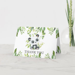Cute Panda Greenery Baby Shower Gender Neutral  Thank You Card