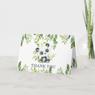 Cute Panda Greenery Baby Shower Gender Neutral Thank You Card