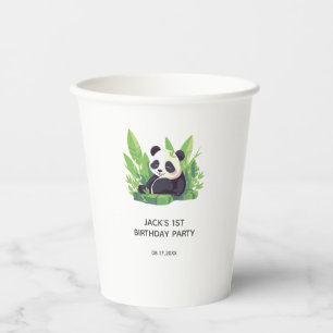 Cute Panda Greenery Bamboo Birthday Party Paper Cups