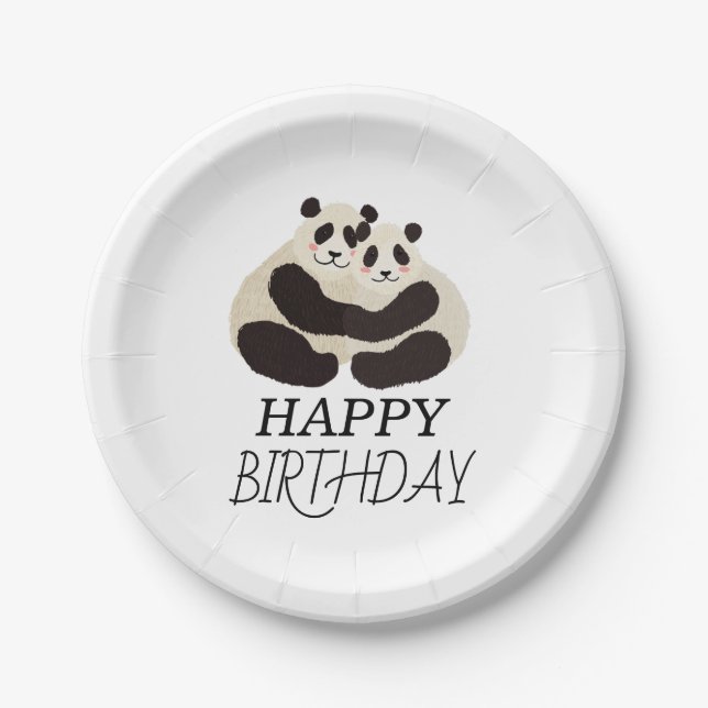  Cute Panda Greenery Bamboo Birthday Party Paper Plate (Front)