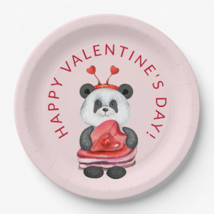 Cute Panda Happy Valentines Day Party Paper Plate