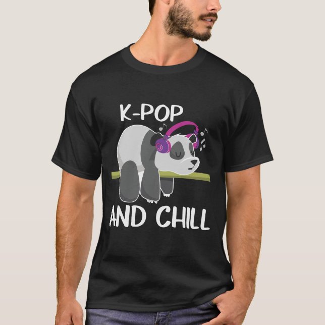 Cute Panda Headphones Korea Pop Lover K-Pop Music T-Shirt (Front)