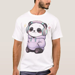 Cute Panda Headphones Men T-Shirt Kawaii Music L