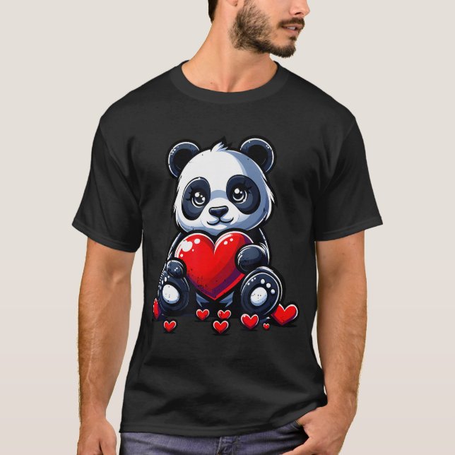Cute Panda Heart Valentines Day Couple Men Women K T-Shirt (Front)