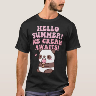 Cute Panda Hello Summer Ice Cream Awaits T-Shirt