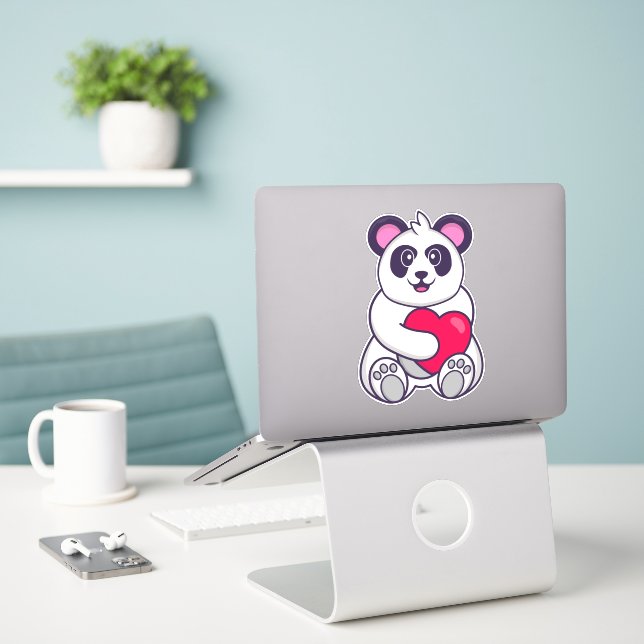 Cute Panda holding a big red heart (Laptop On Desk)