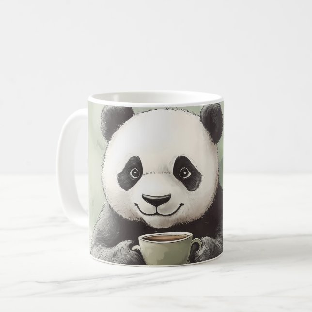 Cute Panda Holding a Mug, Coffee Mug (Front Left)