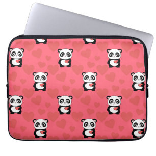 Cute Panda Holding Heart Pattern Kawaii Valentine Laptop Sleeve
