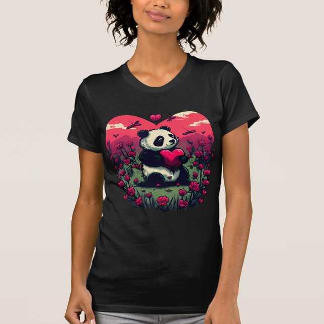 Cute Panda Holding Heart - Valentine's Day Gift T-Shirt (Front)