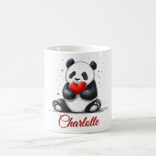 Cute Panda Holding Heart with Customizable Name Coffee Mug