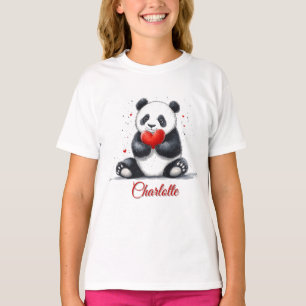 Cute Panda Holding Heart with Customizable Name T-Shirt