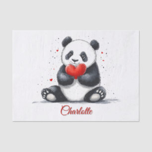 Cute Panda Holding Heart with Customizable Name Tissue Paper