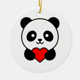 Cute Panda Holding Red Heart Minimalist Ceramic Tree Decoration