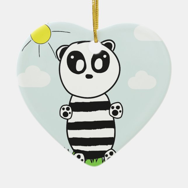 Cute Panda Illustration Ceramic Tree Decoration (Front)