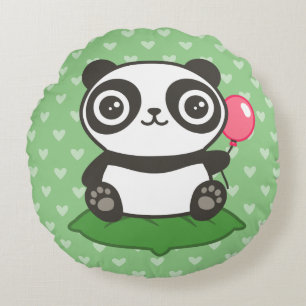 Cute Panda Illustration Round Cushion