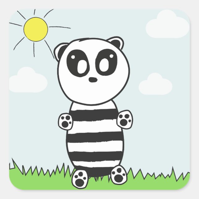 Cute Panda Illustration Square Sticker (Front)