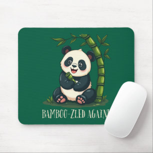 Cute Panda Illustration Whimsical Bamboo Pun Art Mouse Pad