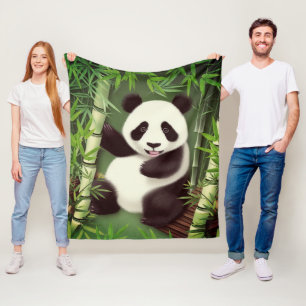 Cute Panda In A Bamboo Forest Fleece Blanket